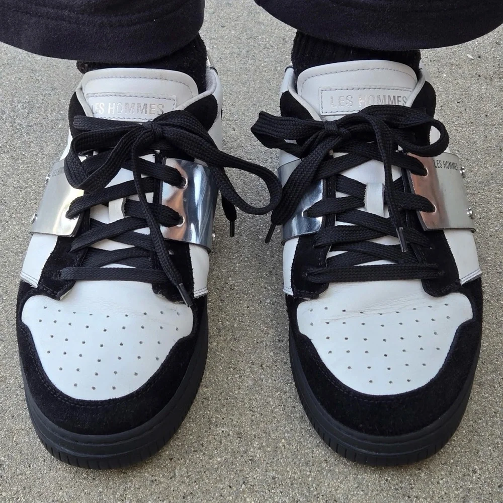 Les Hommes Black and White Men's Sneakers